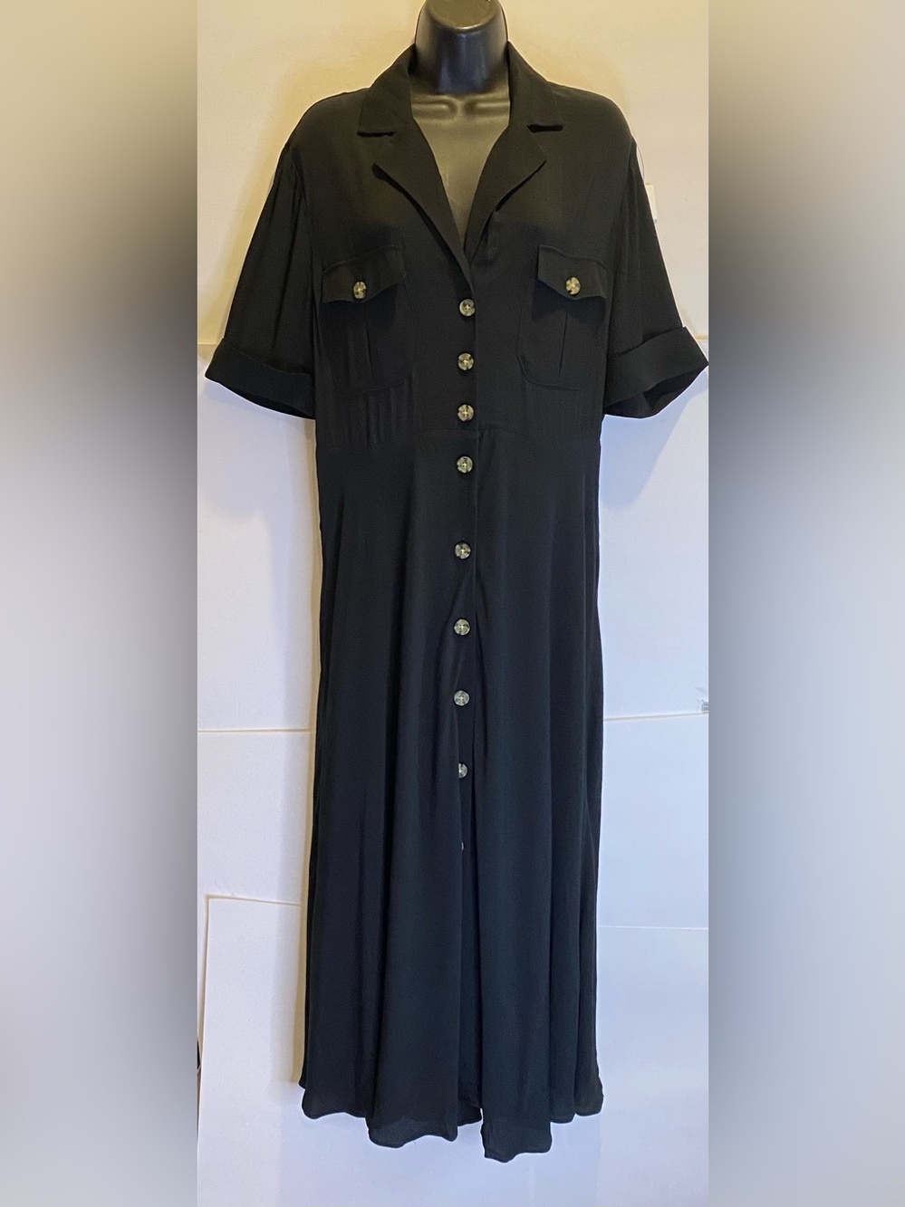 J CREWUniversal Thread Black Maxi Button-Front Shirt Dress with Chest Pockets🖤✨ - Picture 14 of 15